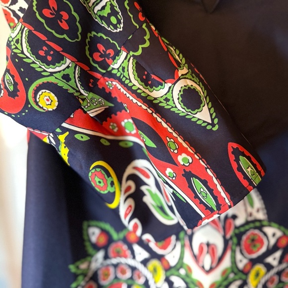 LOFT Navy Paisley Floral Print Shift Dress 4 V-Neck 3/4 Bell Sleeve. - Picture 2 of 11